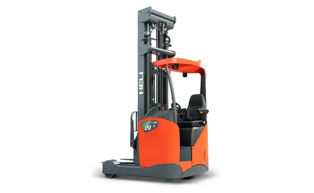 Heli G2 series sit-down reach truck forklifts with lift capacities from 1.2 to 1.6 tonnes