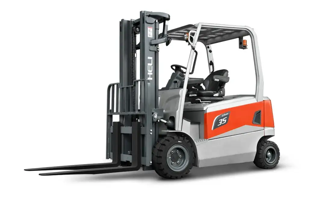 Heli G3 series 4-wheel electric forklifts with lift capacities from 2.5 to 3.5 tonnes
